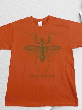 Praying Mantis Illustration Graphic Gildan Orange Tshirt